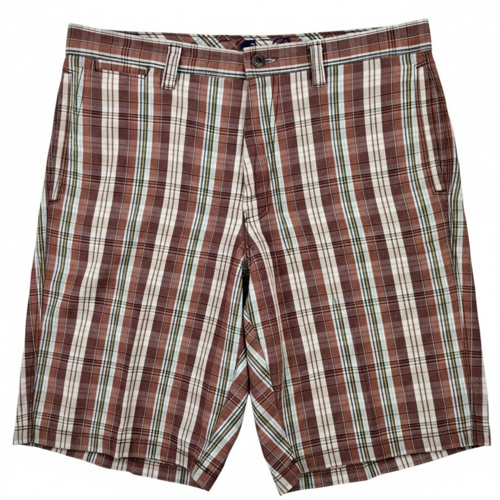 Tommy Bahama Plaid Shorts Men 32 Brown Burgundy Flat Front Cotton‎ Resort Summer